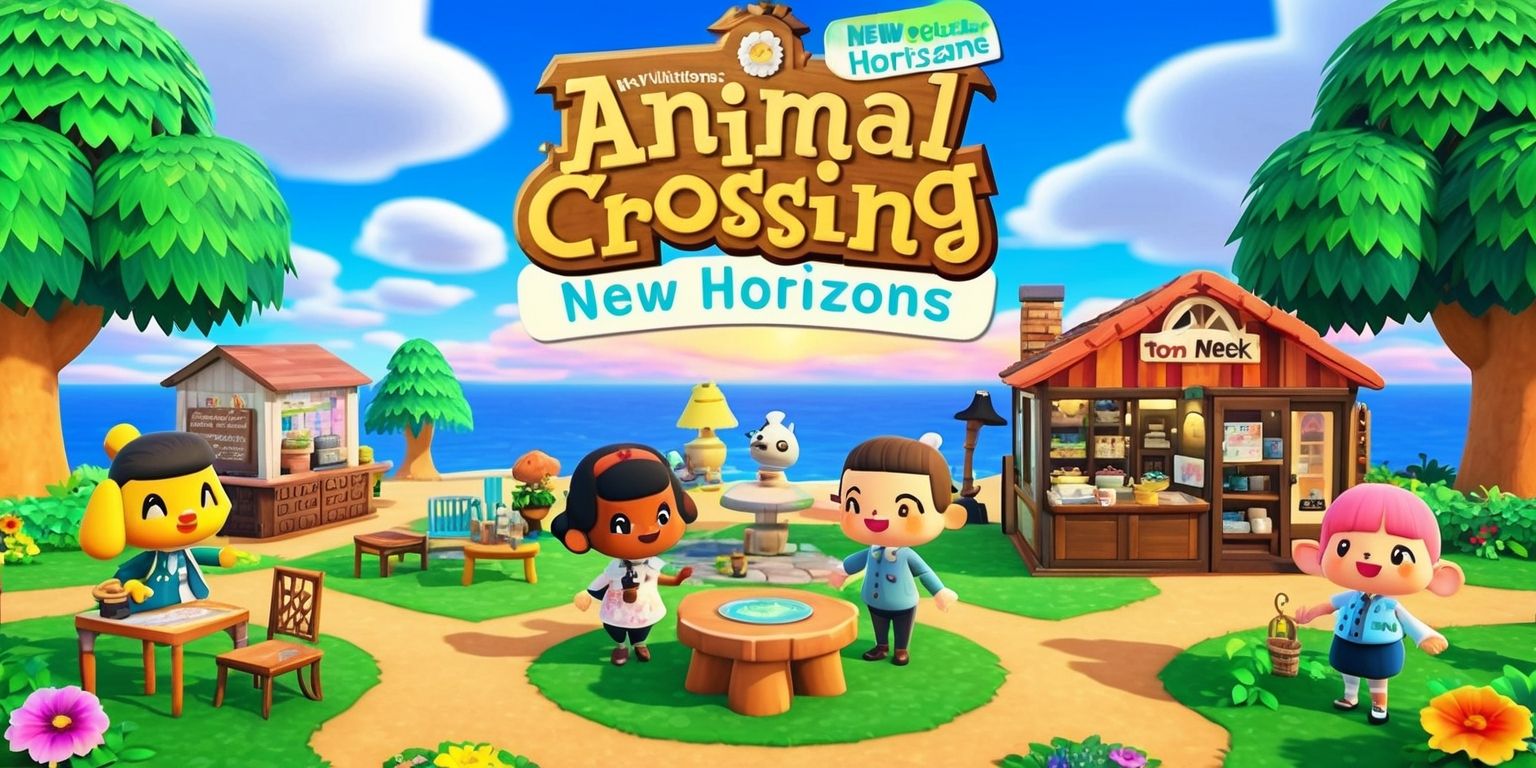 A vibrant and colorful digital illustration of the Animal Crossing: New Horizons game, featuring a scenic island setting with lush green trees, colorful flowers, and a bright blue sky, with Tom Nook's store and various villager characters, including Tom Nook himself, Isabelle, and K.K. Slider, all with unique and detailed facial features, surrounded by furniture and decorations, with a mix of natural and man-made elements, and a sense of warmth and tranquility, set against a stunning sunset backdrop with the game's logo prominently displayed in a bold, white, and red font.