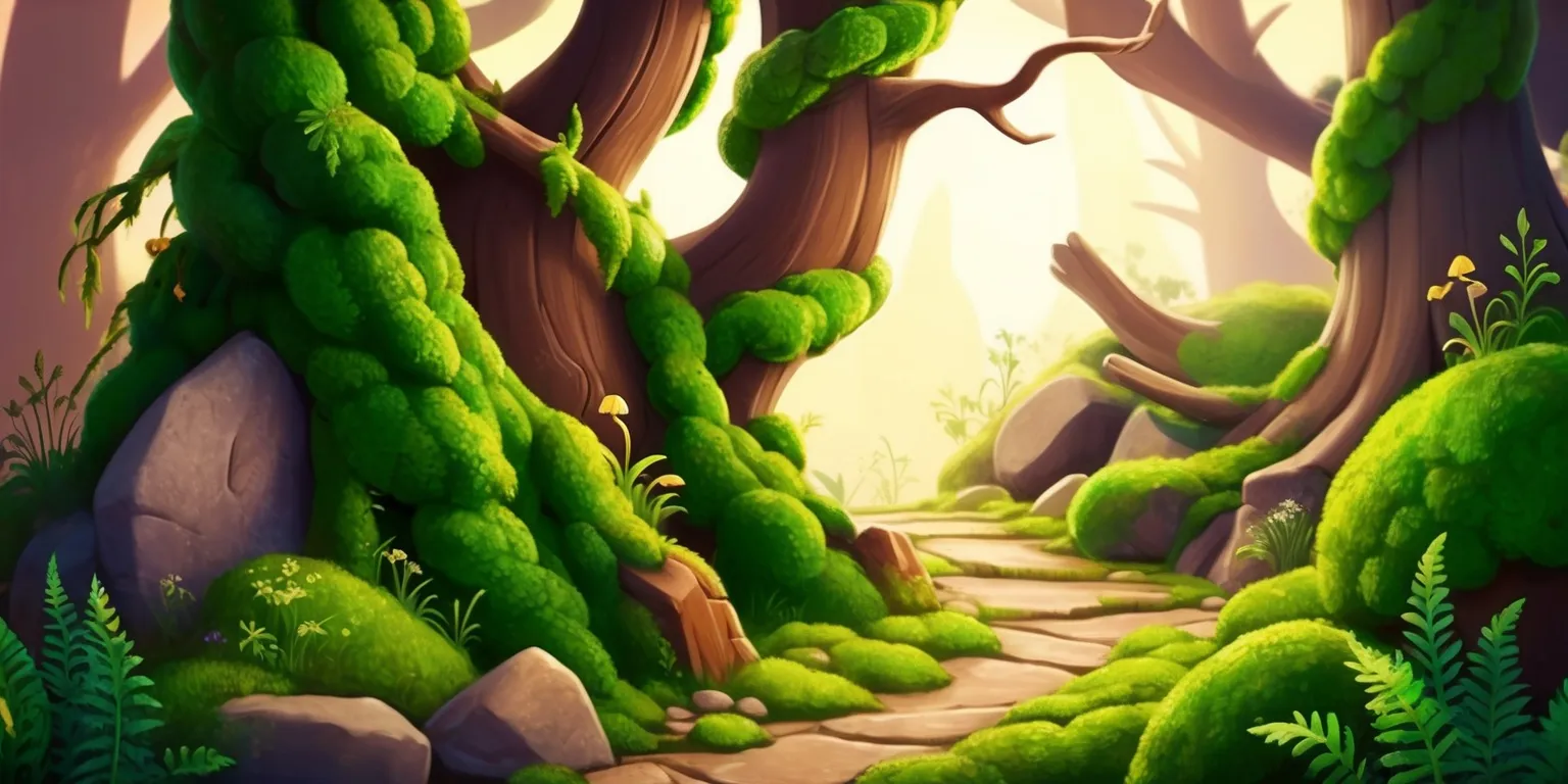 A serene and vibrant digital artwork depicting a whimsical moss-covered scene, with lush green moss wrapping around ancient tree trunks, rocks, and forgotten pathways, set against a soft warm light, with delicate ferns and wildflowers sprouting from the moss, in a style reminiscent of a fantastical video game environment, with a mix of realistic and stylized elements, and a color palette dominated by shades of emerald green, olive green, and earthy brown, with intricate details and textures, and a sense of depth and atmosphere, inviting the viewer to explore the mystical world of the moss game.